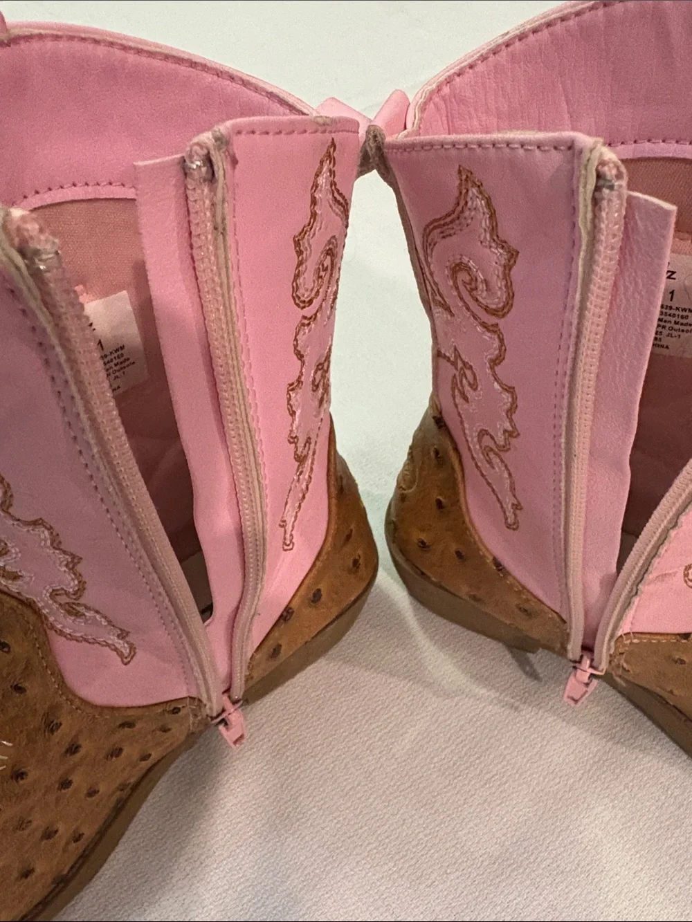 PAWZ Pink and Brown Girls Western Cowgirl Boots Size 1